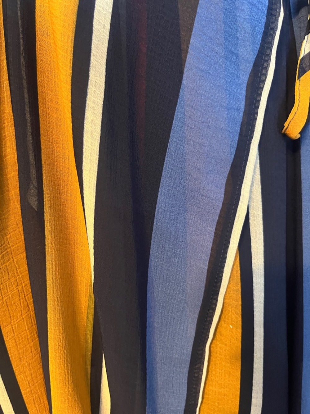 Striped Tie-Front Two-Piece Set in Mustard, Navy & Red. Split legs - Picture 3 of 5